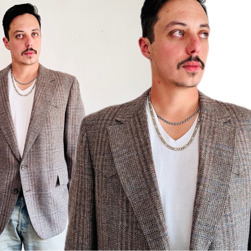🔥SOLD🔥 80s Vintage Western Blazer 90s Cowboy Gray Textured Wool Plaid Cowboy